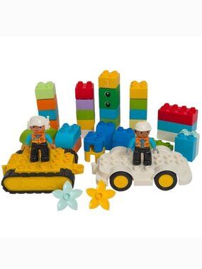 Lego Duplo Cars, Construction Worker Figures, and Building Blocks Lot Set